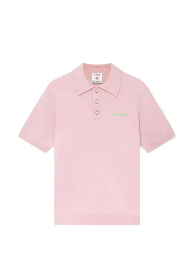 Casablanca Wool Blend Polo Shirt Short Sleeves In Pink