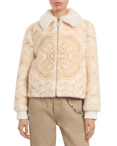 Casablanca Logo Print Faux Fur Jacket In Neutral