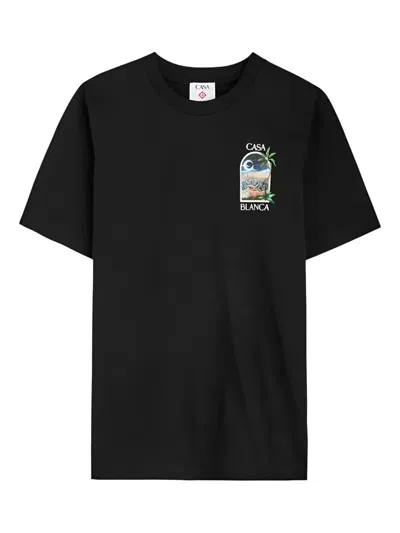 Casablanca La Night Oversized Logo-print Organic Cotton-jersey T-shirt In Black