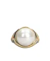 Casablanca Pearl Signet Ring Laurel Detailing In Gold