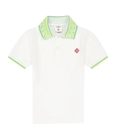 Casablanca Kids' Logo Short Sleeve Polo Shirt In White