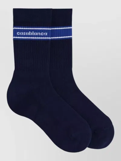 Casablanca Logo Socks Contrast Stripe Ribbed Cuffs