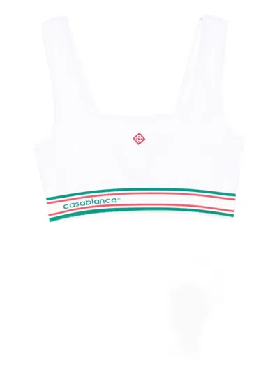 Casablanca Logo-stripe Square-neck Top In Gold