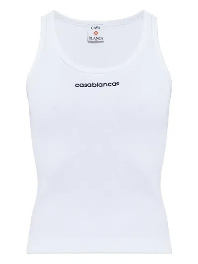 Casablanca Ribbed Tank Top In White
