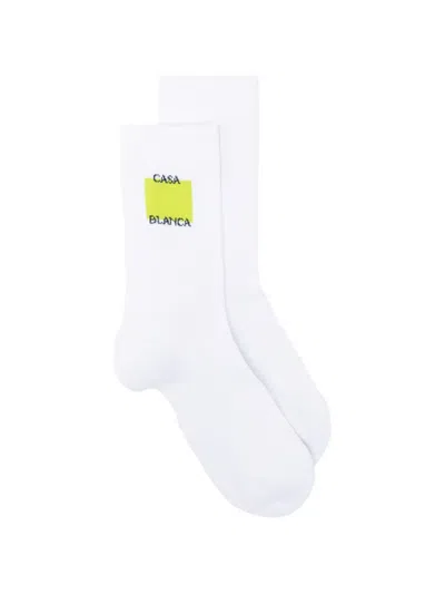 Casablanca White Acid Lime Logo Square Socks