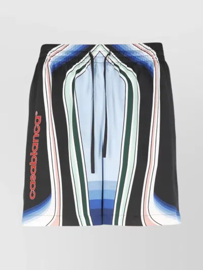 CASABLANCA LOGOED PRINT SILK SHORTS WITH ELASTIC WAIST
