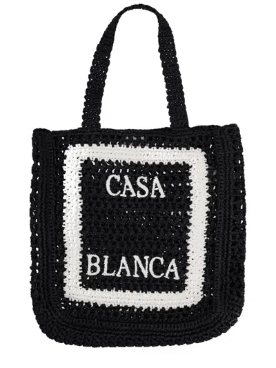 Casablanca Logo-embellished Crochet Tote Bag In Black