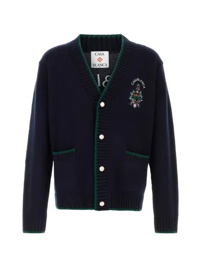 Casablanca Wool-cashmere Blend With Contrasting Trim Cardigan In Black