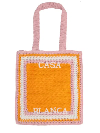 Casablanca Logo-embroidered Cotton Tote Bag In Orange