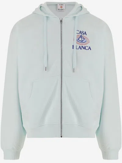 Casablanca Logo-embroidered Organic Cotton Hoodie Sweatshirt In Neutral