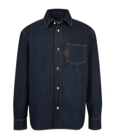 Casablanca Kids' Logo-embroidered Overshirt In Blue