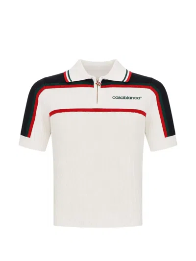 Casablanca Logo-embroidered Striped Polo Shirt In White
