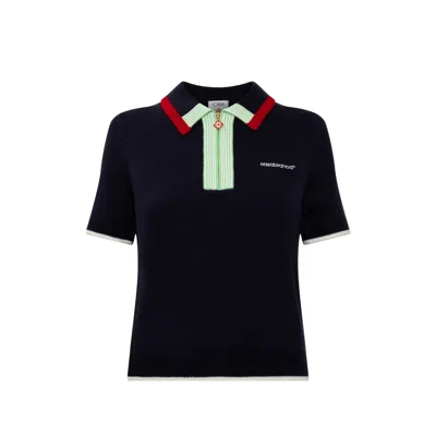 Casablanca Logo-embroidered Zip-up Polo Shirt In Blue