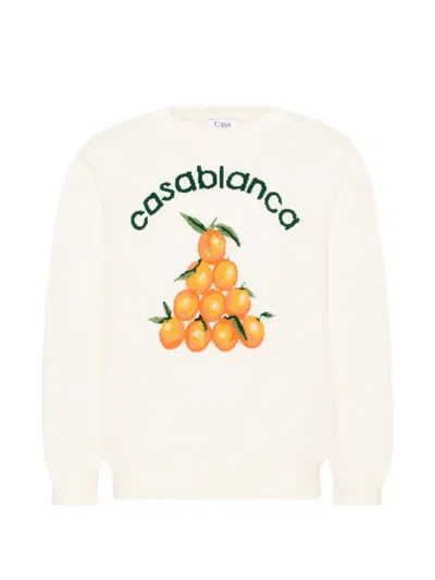Casablanca Kids' Logo-intarsia Fruit-motif Sweater In Neutral