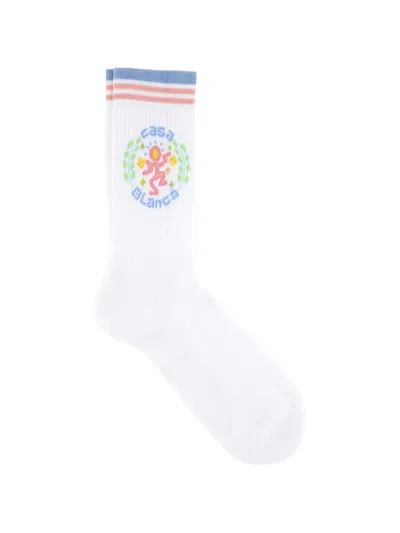 Casablanca Logo-intarsia Ribbed-knit Socks In White
