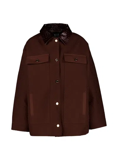 Casablanca Logo-jacquard Leather-collar Jacket In Brown