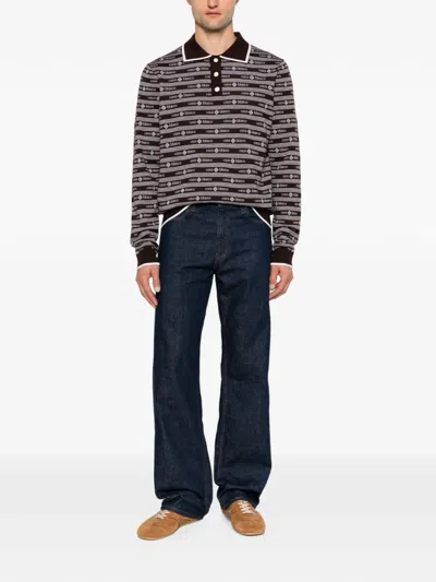 Casablanca Wool Three Button Polo Collar Sweater In Brown