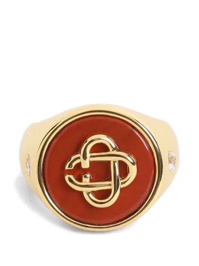 Casablanca Stone Signet Gold-tone Brass Ring