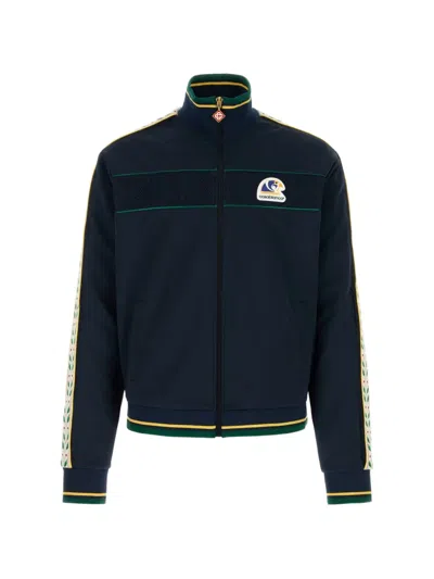 Casablanca Tech Fabric Sweatshirt Ribbed Collar Cuffs Hem In Blue