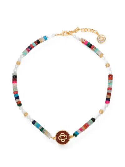 Casablanca Logo-pendant Beaded Necklace In Gold