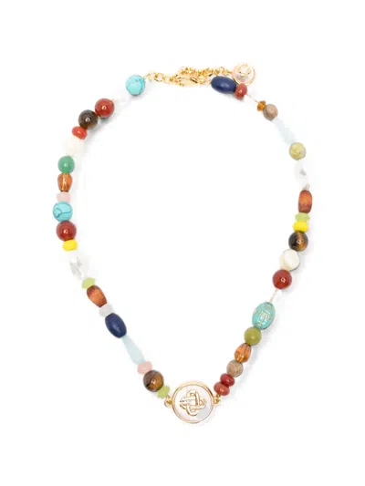 Casablanca Logo-pendant Beaded Necklace In Multi