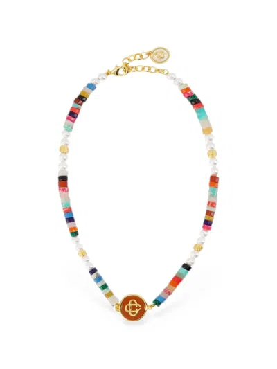Casablanca Beaded Logo Pendant Necklace In Multi