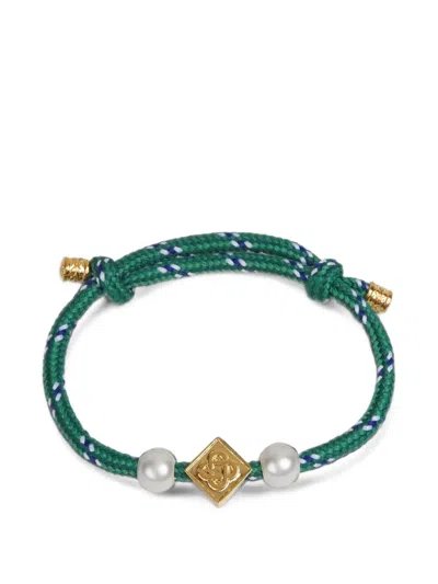 Casablanca Logo-plaque Faux-pearl Bracelet In Green