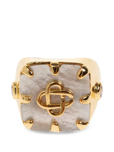 Casablanca Logo-plaque Signet Ring In Gold