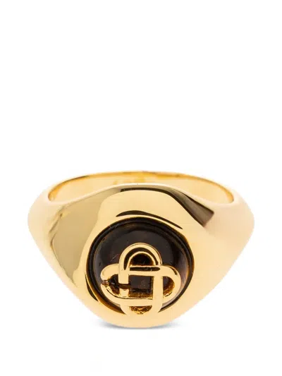 Casablanca Logo-plaque Stone-embellished Ring In Gold