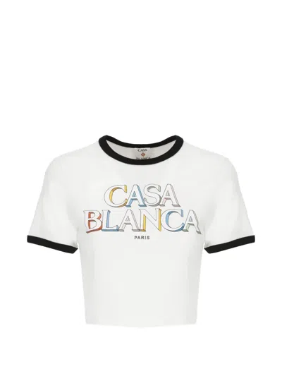 Casablanca Logo-print Cropped T-shirt In White