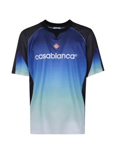 Casablanca Gradient Design Logo Football Polyester T-shirt In Blue