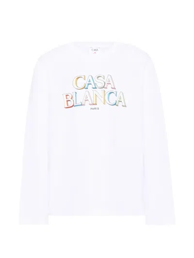 Casablanca Kids' Logo-print Long-sleeve T-shirt In White