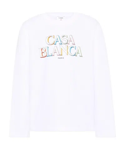 Casablanca Kids' Logo-print Long-sleeve T-shirt In White