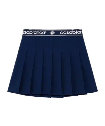 Casablanca Logo-waist Pleated Mini Skirt In Blue