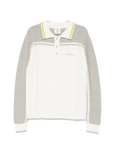 Casablanca Mens White Tennis Long-sleeves Stretch-cotton Blend Polo Shirt Xl