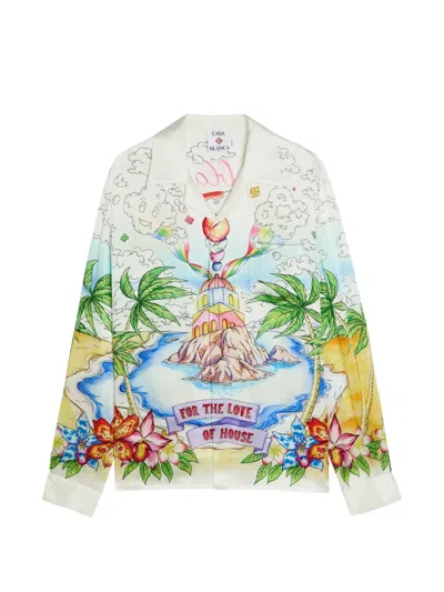 Casablanca Better Days Cuban-collar Printed Long-sleeve Shirt In Multi