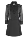 Casablanca Pleated Dress With Bow Detail And Sheer Sleeves In Black