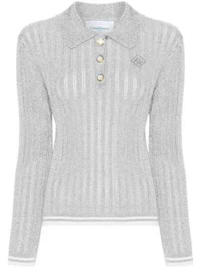 Casablanca Logo-plaque Polo Top In Silver