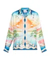 Casablanca Tennis Club Convertible-collar Printed Silk-twill Shirt In Black