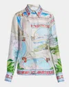 Casablanca Womens Le Passage Cuban-collar Silk Shirt In Le Passage