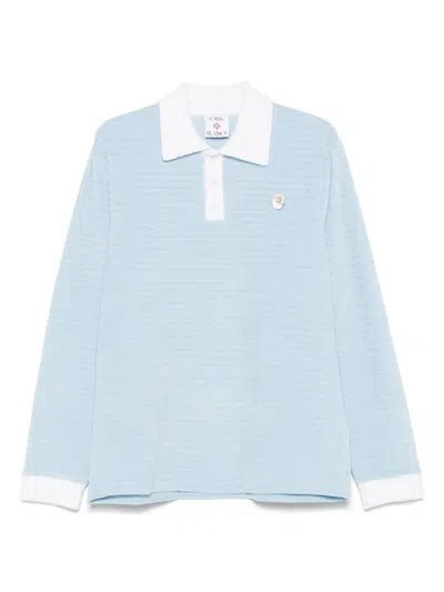 Casablanca Long Sleeve Velour Polo In Blue