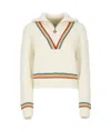 Casablanca Stripe Column Stitch Wool Sweater In White