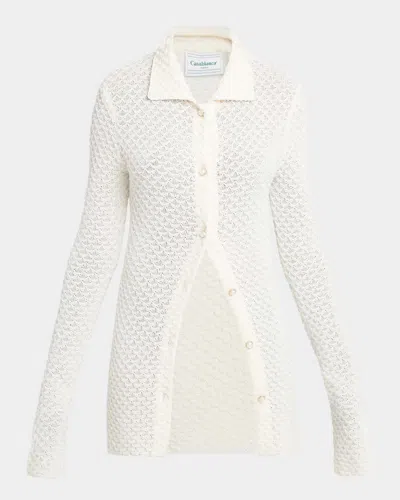 Casablanca Long Textured Knit Summer Shirt In White