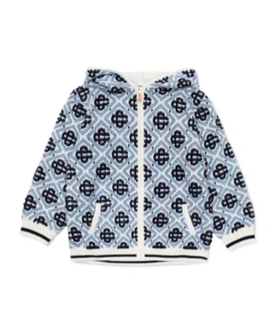 Casablanca Kids' Long-sleeved Knitted Hoodie In Blue