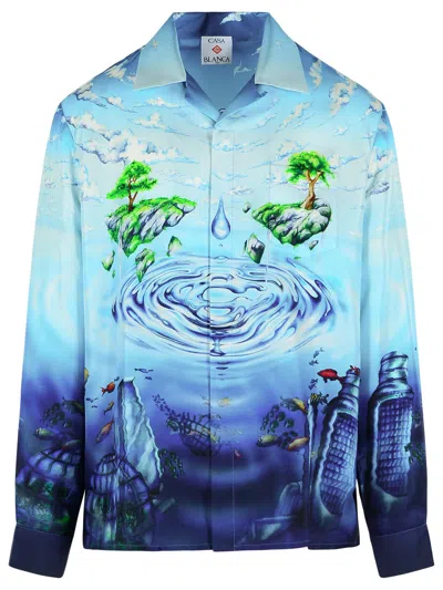 CASABLANCA CASABLANCA 'LOST ATLANTIS' BLUE SILK SHIRT MEN