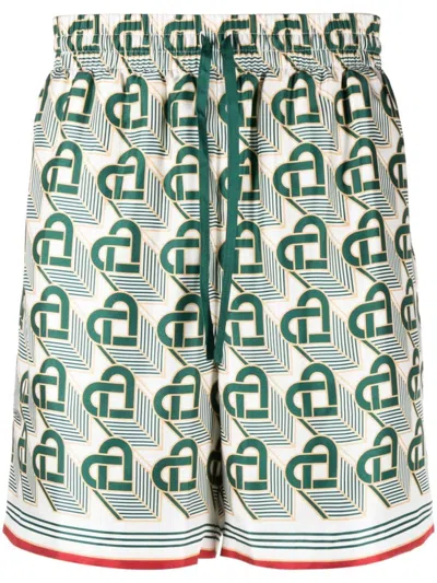 Casablanca Luxurious Silk Drawstring Shorts For Men In Mongreen In Green