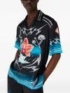 Casablanca Blades Orchid-print Cuban-collar Shirt In Black