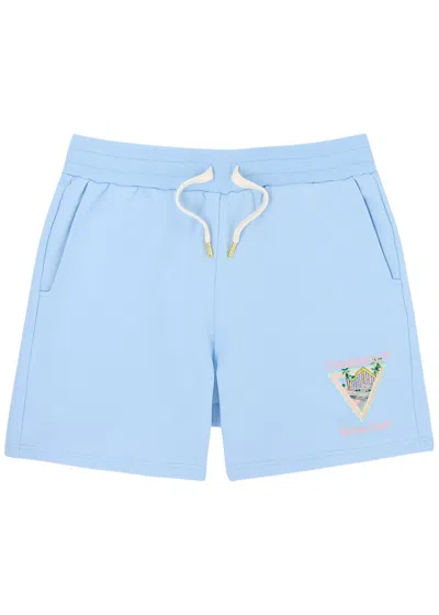 Casablanca Maison De Reve Straight-leg Logo-embroidered Cotton-jersey Shorts In Blue