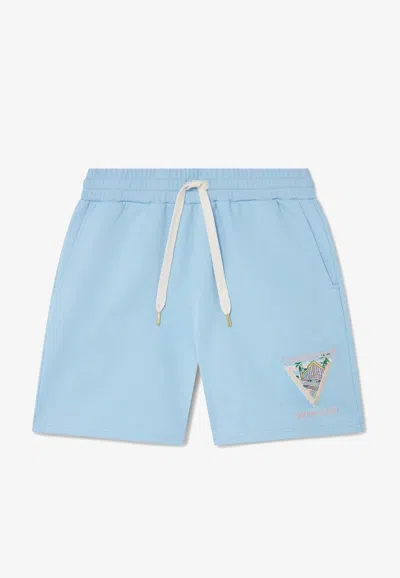 Casablanca Maison De Reve Straight-leg Logo-embroidered Cotton-jersey Shorts In Blue