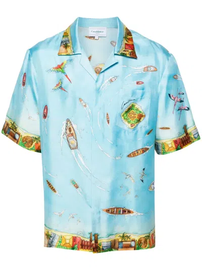 Casablanca Maison Sur Piloti Silk Shirt In Blue